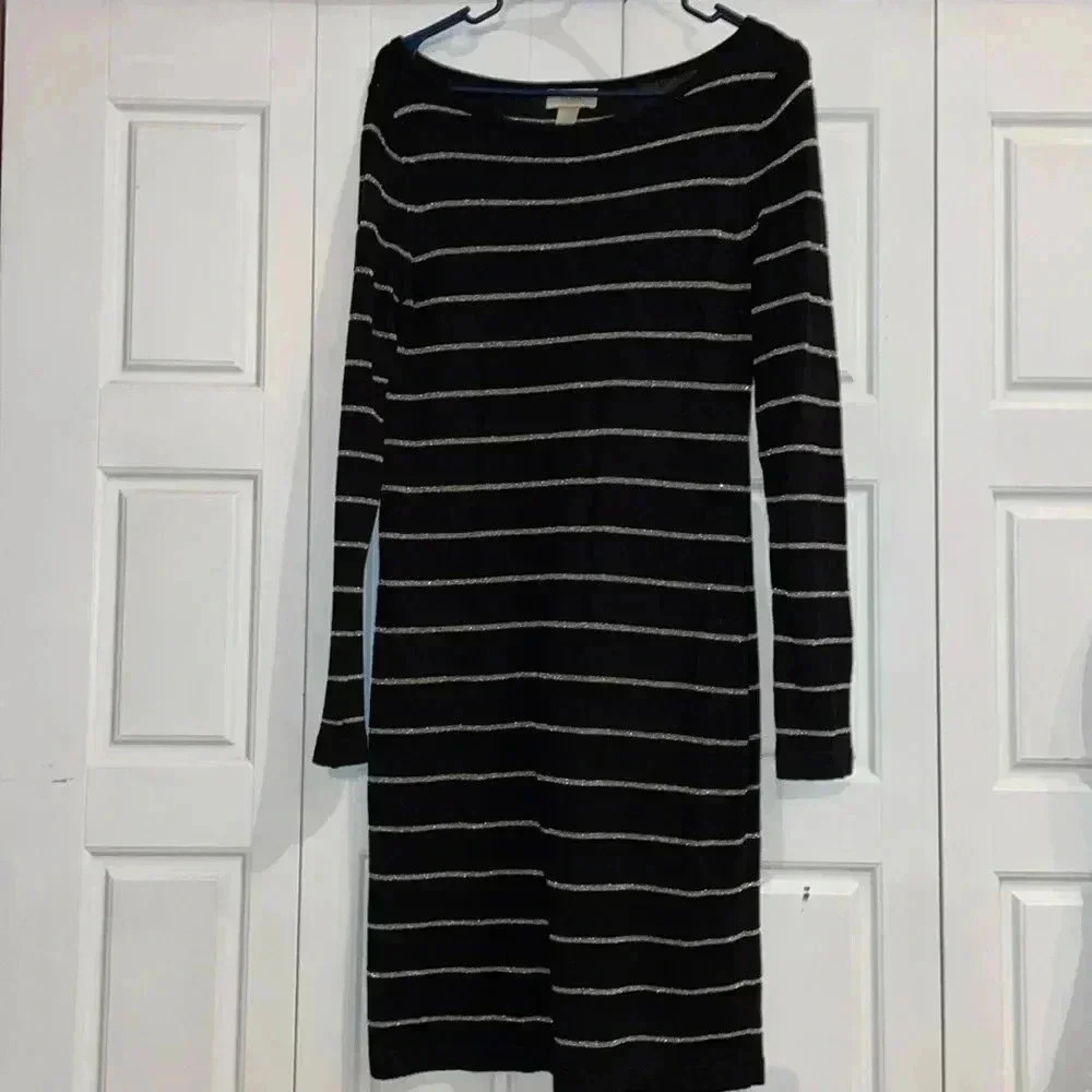 Loft Black Shine Sweater Dress-Medium